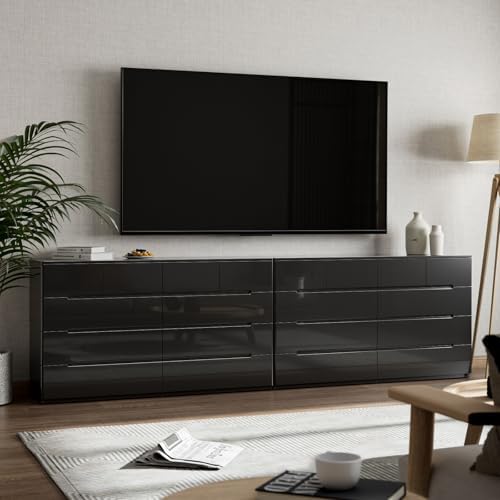 10 Drawer Dresser for Bedroom, 55" Long High Gloss Dresser, Black