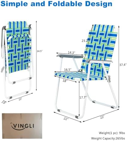 VINGLI Patio Lawn Webbed Folding Chairs Set of 2, Outdoor Beach Portable Lawn...