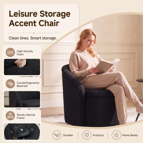 Swivel Accent Chair,Vanity Stool with Storage 360 ° Rotation Teddy Fleece Com...