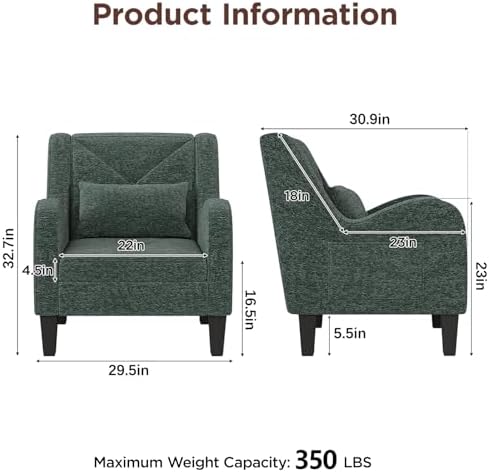 Maupvit Chenille Accent Chair for Living Room Bedroom Chair Comfy Reading Cha...