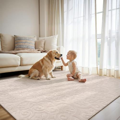 U'Artlines 8x10ft Washable Area Rug for Living Room,Neutral Beige Rugs