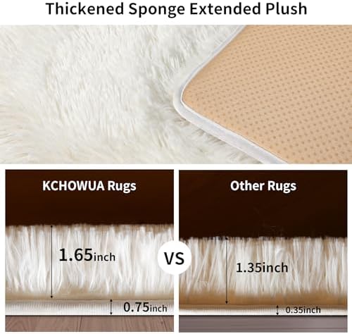 5x7 Thick Cream White Shag Rug for Girls Bedroom, Soft Plush Carpet