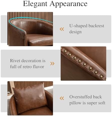 HAOMARKETS 360 Degree Swivel Barrel Chair with Plump Back Pillow, Waterproof ...