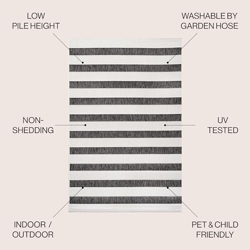 JONATHAN Y Wide Stripe Indoor Outdoor Area Rug 8X10 Black/Cream, Aveiro for B...