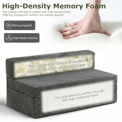 5-in-1 Convertible Sofa Bed, Boneless Loveseat, Tri-fold Futon Sofa Bed with ...