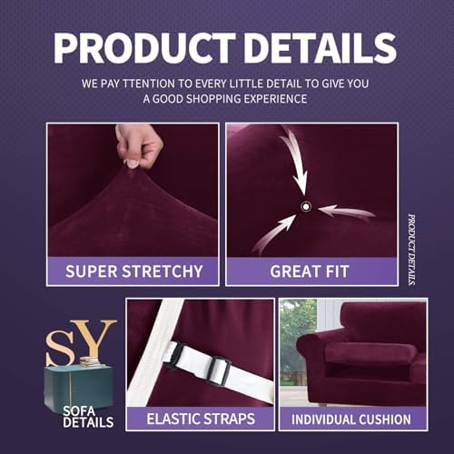 ZNSAYOTX Luxury Velvet Chair Slipcovers with Arm 2 Piece Stretch Chair Covers...