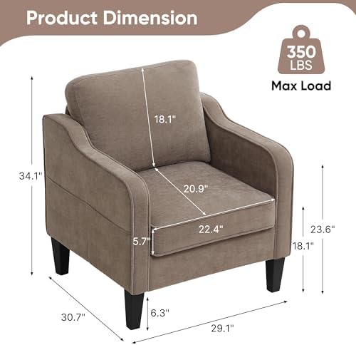 Accent Chair for Living Room, Mid Century Modern Reading Chair for Bedroom, U...