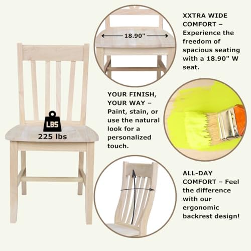 IC International Concepts Set of 2 Cafe Solid Wood Chairs, Unfinished