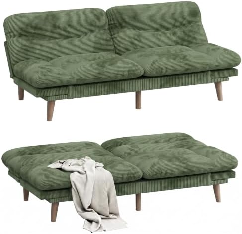 Homall 67'' Convertible Futon Sofa Bed, Modern Corduroy Loveseat, Olive