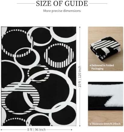 YIHOUSE Washable Black and White 8x10 Area Rugs for Living Room Non Slip