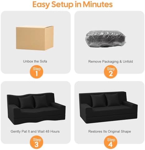 MeMoreCool 59" Boneless Couch Bed, Loveseat Futon Sofa, Small Space, Black