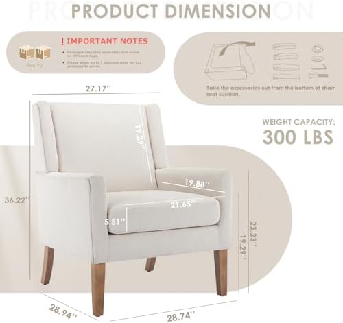 COLAMY Modern Wingback Living Room Chair Set of 2, Upholstered Fabric Accent ...