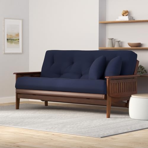 Eastridge Futon Set - Full Size, Frame, 8" Mattress, Twill Navy Blue Cover