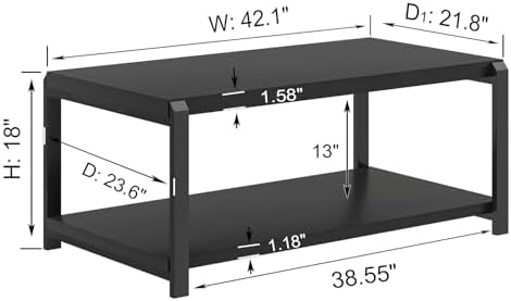 EXCEFUR Black Coffee Table, Modern Rustic Wood Center Table for Living Room, ...