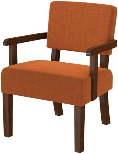 FAGAGA Accent Chair, Mid-Century Armchair with Solid Wood Frame, Orange