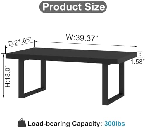 IBF Black Coffee Table,Simple Industrial Wood Center Table Black Oak 39 in