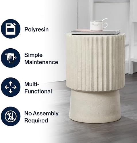 JONATHAN Y Louisa Outdoor Accent Table 19" Fluted Polyresin, Cream Terrazzo