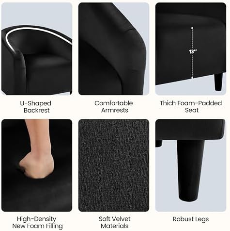 Yaheetech Small 25.5in Wide Velvet Barrel Accent Chair for Bedroom, Black