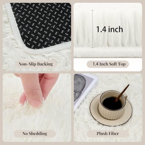 PLHXFR 8x10 Area Rugs Living Room: Fluffy Bedroom Rug Shag Carpet White