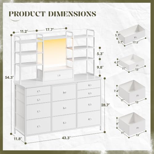 Romorgniz White Dresser for Bedroom with RGB LED Lights, Vanity Organizer