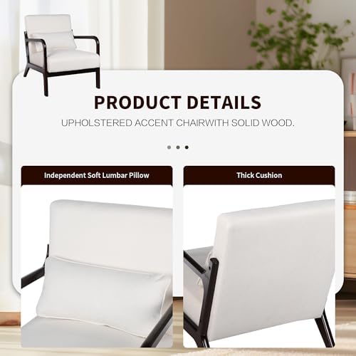 Komene Mid Century Modern Accent Armchair, Upholstered Armchair with Solid Wo...