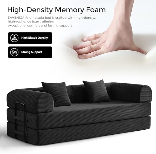 79" Convertible Futon Sofa Bed, Boneless Couch for Living Room | Black