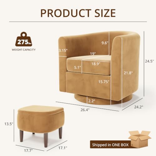 360° Swivel Accent Chair with Storage Ottoman Set of 2