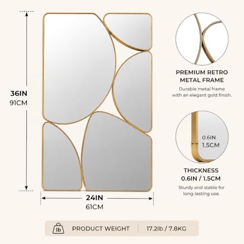 SHYFOY Antique Gold Mirror, 35"x24" Abstract Decorative Wall Mirror