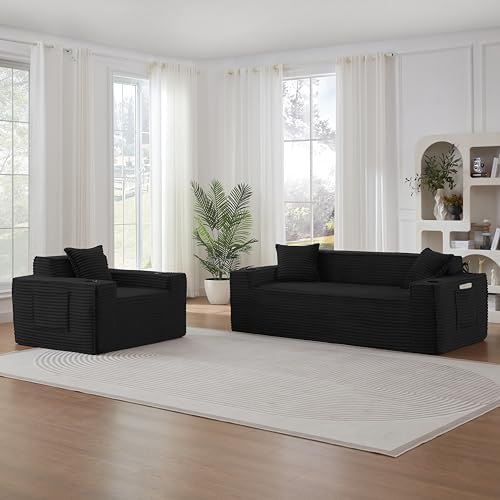 Boneless Sectional Sofa 3 Piece Set with Cup Holders & Side Pockets, Mode...