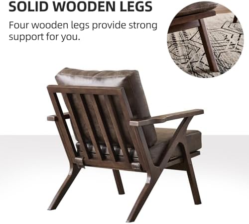 INZOY Mid-Century Modern Accent Chair with Wood Frame, PU Leather Living Room...