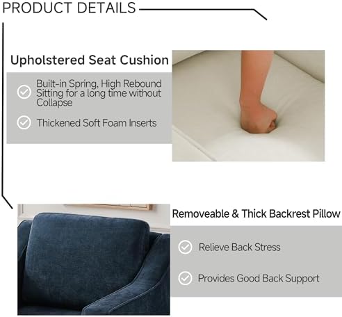 Swivel Accent Chairs Set of 2, Chenille Armchair with Lumbar, Navy