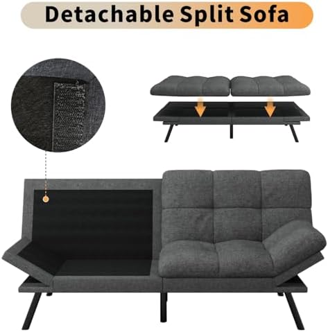 MUUEGM 71" Futon Sofa Bed, Cozy Convertible Loveseat Sleeper, Linen Fabr...