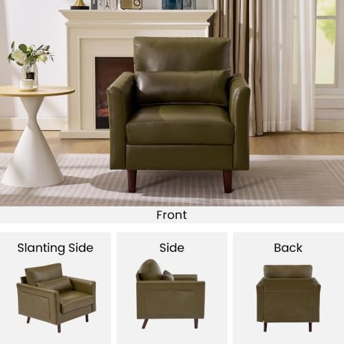 Kingfun Faux Leather Armchair Sofa with Side Pocket,Olive Green