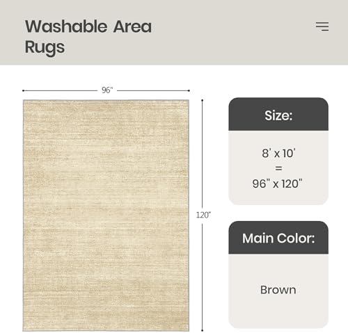 Valenrug 8x10 Area Rugs for Living Room, Large Washable Rug Non Slip, Tan