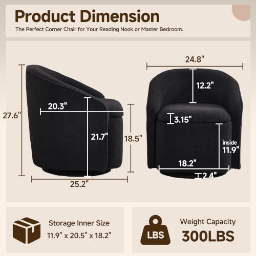 Swivel Accent Chair,Vanity Stool with Storage 360 ° Rotation Teddy Fleece Com...