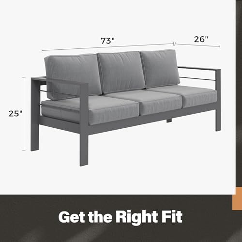 Aluminum Outdoor Couch, 3-Seat Metal Patio Sofa with 10" Back Cushion