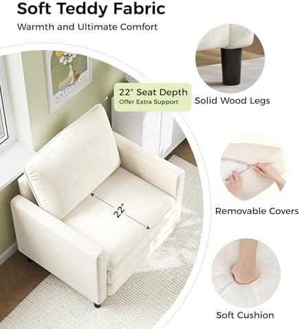 Welzona 3-Layers Cloud Accent Chair, 33" Reading Chair, Teddy Arm Chairs