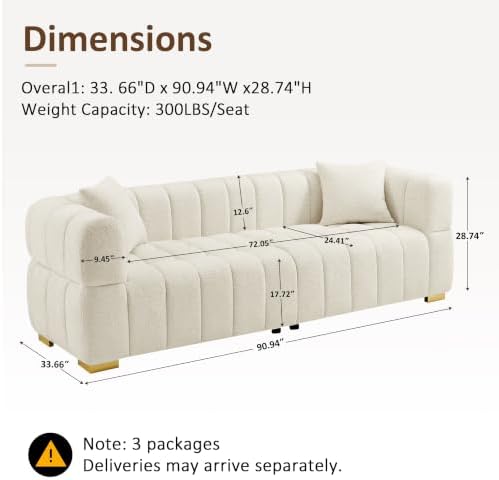 VANOMi Cloud Sofa and Chair Set, 3 Piece Modern Seating Furniture, Cream