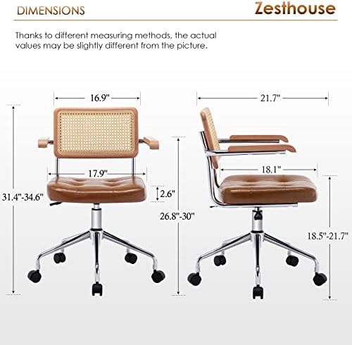 Zesthouse Leather Office Desk Chair with Wheels, Mid Century Rolling Desk Cha...