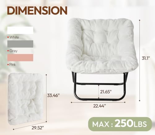 Comfy Saucer Chair Folding Reading Lounge Chair Living Room Chairs, White