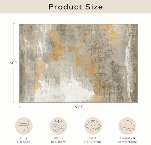Ashler Abstract Rug, 6x9 Area Rugs, Modern Abstract Area Rug for Living Room,...