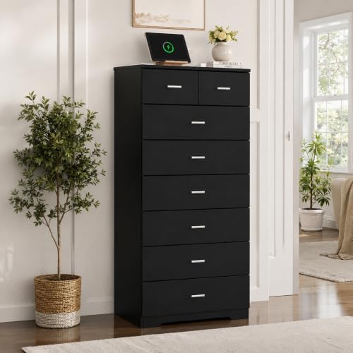 GEPELCN 55.2" Tall Dresser with Charging Station Wooden 8 Drawer Dresser...