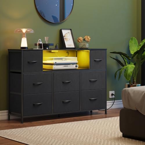 WLIVE LED Dresser TV Stand for 55 Inch TV, 8 Drawers
