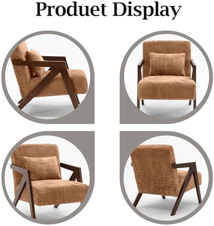 Mid-Century Modern Accent Chair with Solid Wood Frame,Upholstered Chenille Li...