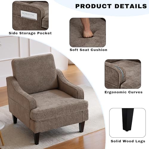 Set of 2 Accent Chair for Living Room,Mid-Century Arm Chair Chenille Fabric L...