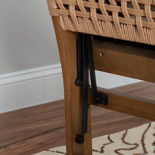 Linon Bennett Natural Folding Chair with Woven Rope Back and Linen Upholstere...