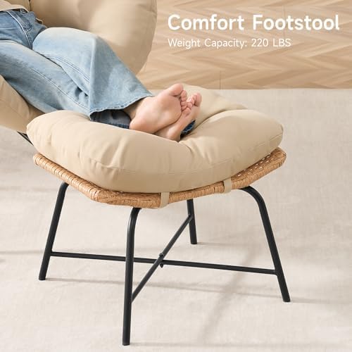 ONBRILL Papasan Rocking Chair with Ottoman, Oversized Papasan Chair, Beige