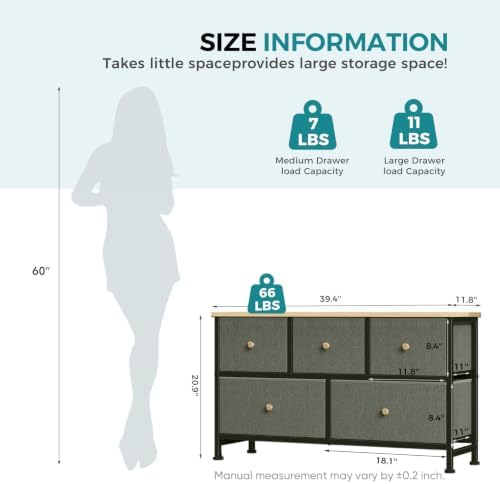 OLIXIS 5 Drawer Dresser for Bedroom, Storage Organizer Unit for Closet