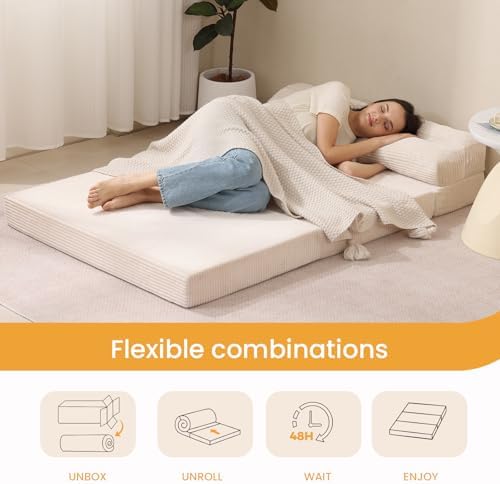 Folding Mattress, 3 in 1 Convertible Sofa Bed Fold Out Couch Bed Floor Couch ...