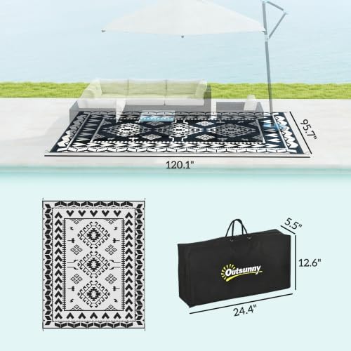 Outsunny Outdoor Rug for Patio Waterproof 8' x 10' Black & White ...